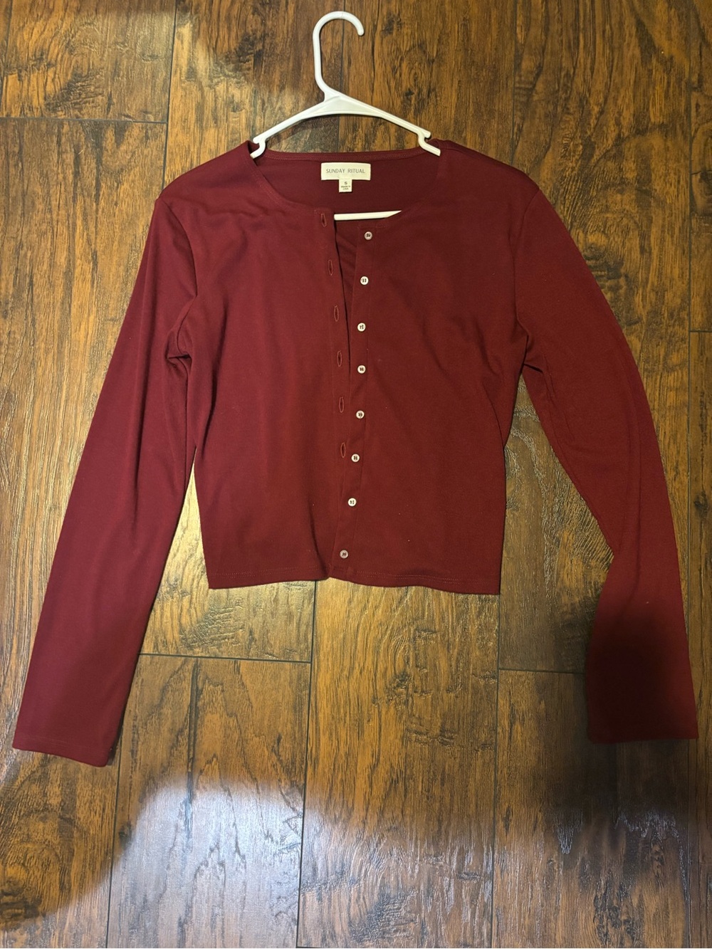 Women's Burgundy Button-Front Long Sleeve Top
